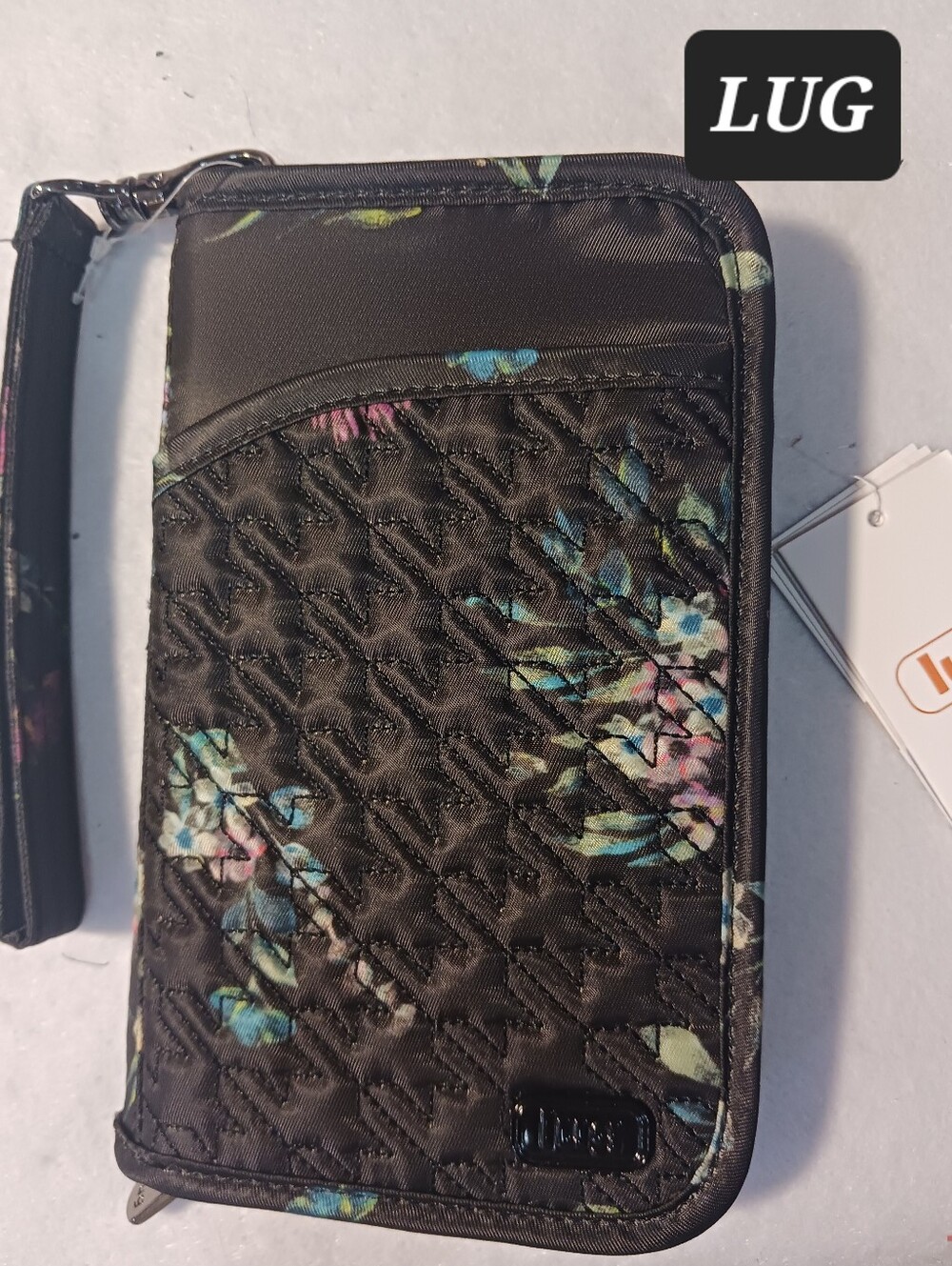 LUG Floral Quilted Wallet Wristlet Black NEW With Tags
